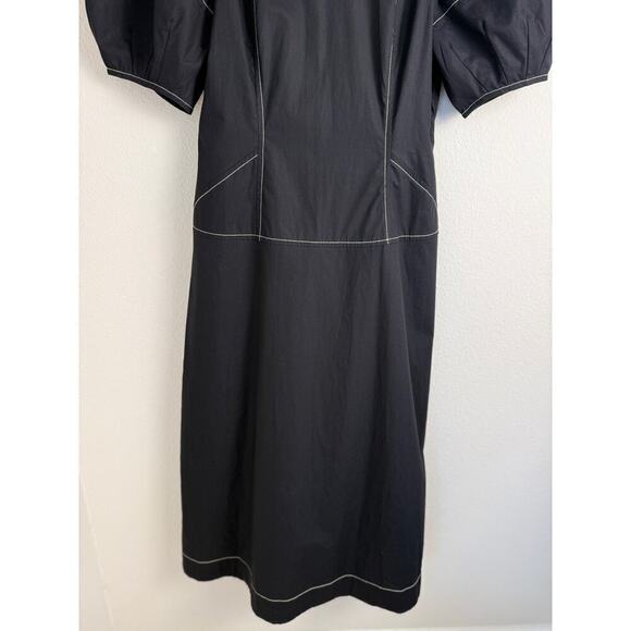 Madewell Women's Puff-Sleeve Drop-Waist Midi Dress Black 6 - Picture 6 of 13